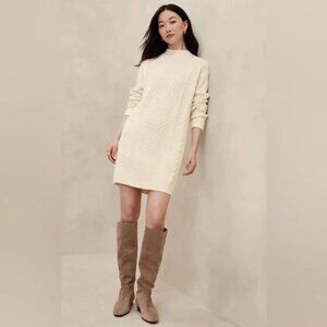 Banana Republic Cable Knit Mini Sweater Dress NWT Size XL Cream